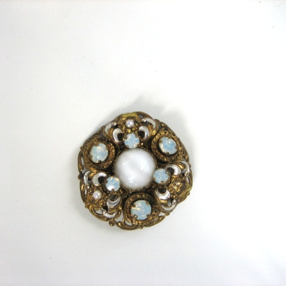 Iridescent Lacy Gold Tone Filigree Layered Petals Flower Vtg  Vintage  Iridescent Filigree Layered Brooch Pin